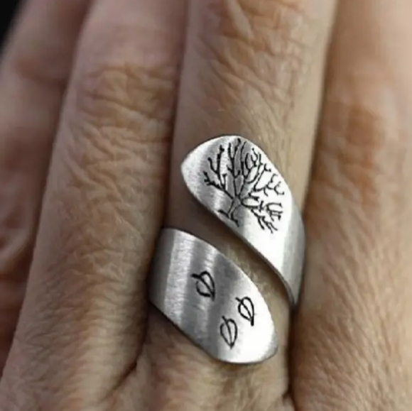 5/25 Brand New, adjustable silver 1pc Vintage Tree Of Life Split wrap Ring - Picture 3 of 6